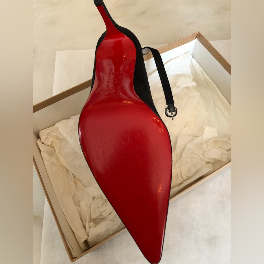 Vintage Christian Louboutin chi chi Black satin pointy Heels - Picture 6 of 6
